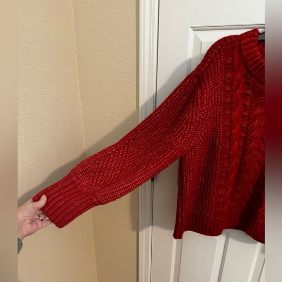 A New Day Plus Cable Knit Red Crew Neck Balloon Sleeve Sweater XXL - Picture 5 of 8
